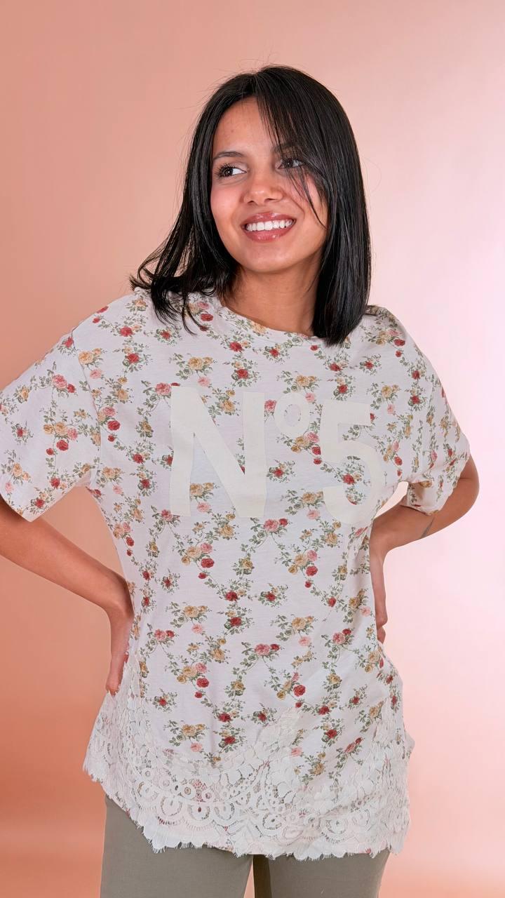 PHILIA LOFT T-shirt fiori pizzo D02E0747 ROSA 