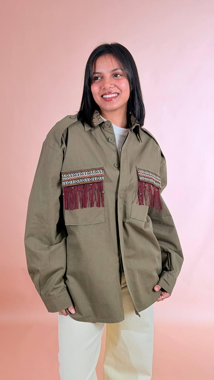 LEVA Camicia frange SH1095 VERDE 