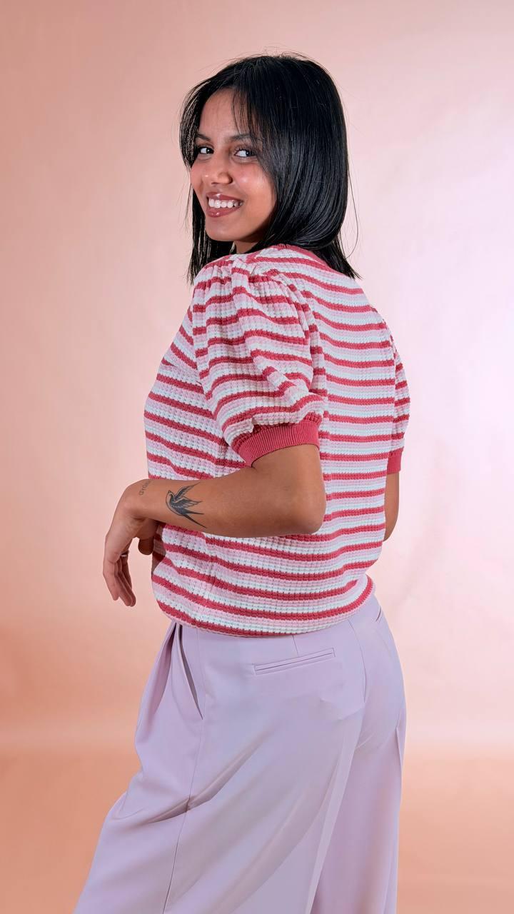 SOYA CONCEPT Maglia rigata trama uncinetto 33788 ROSA 