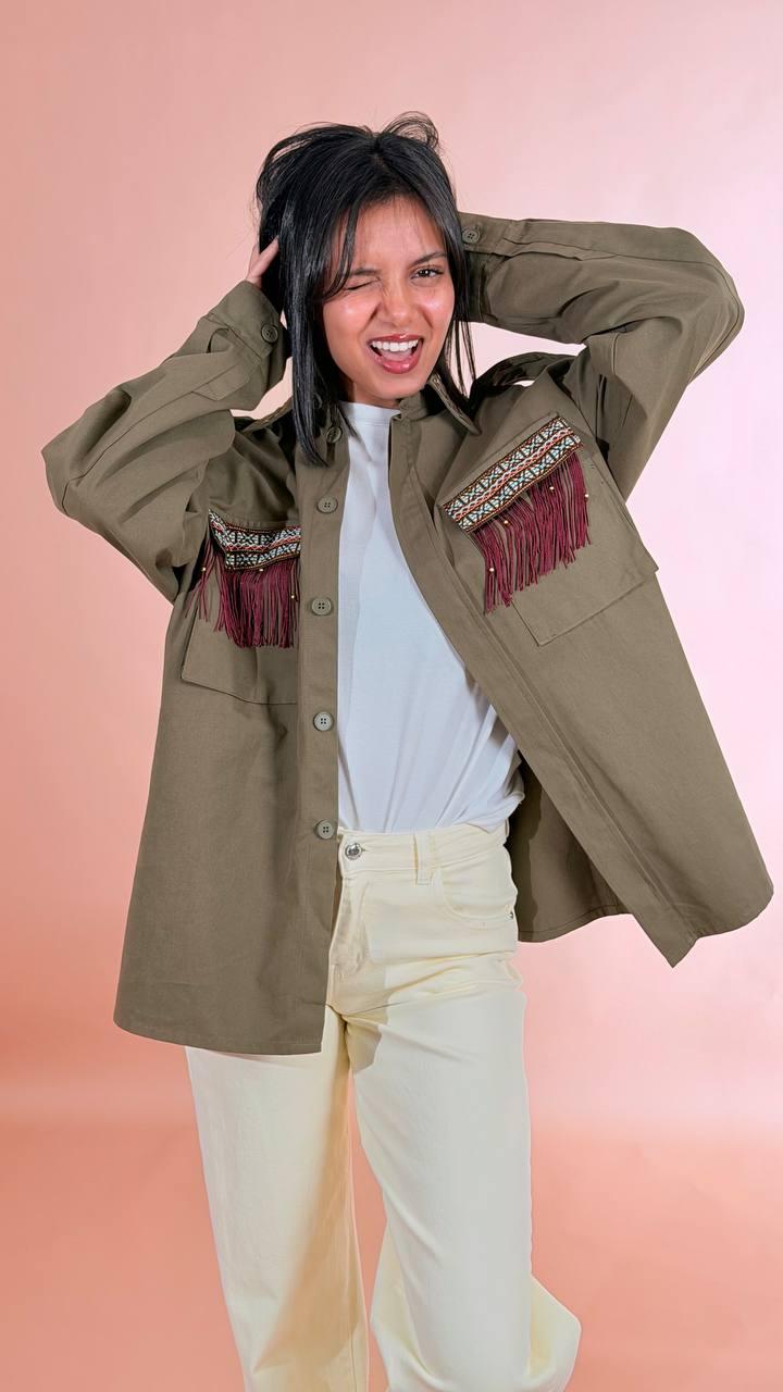 LEVA Camicia frange SH1095 VERDE 