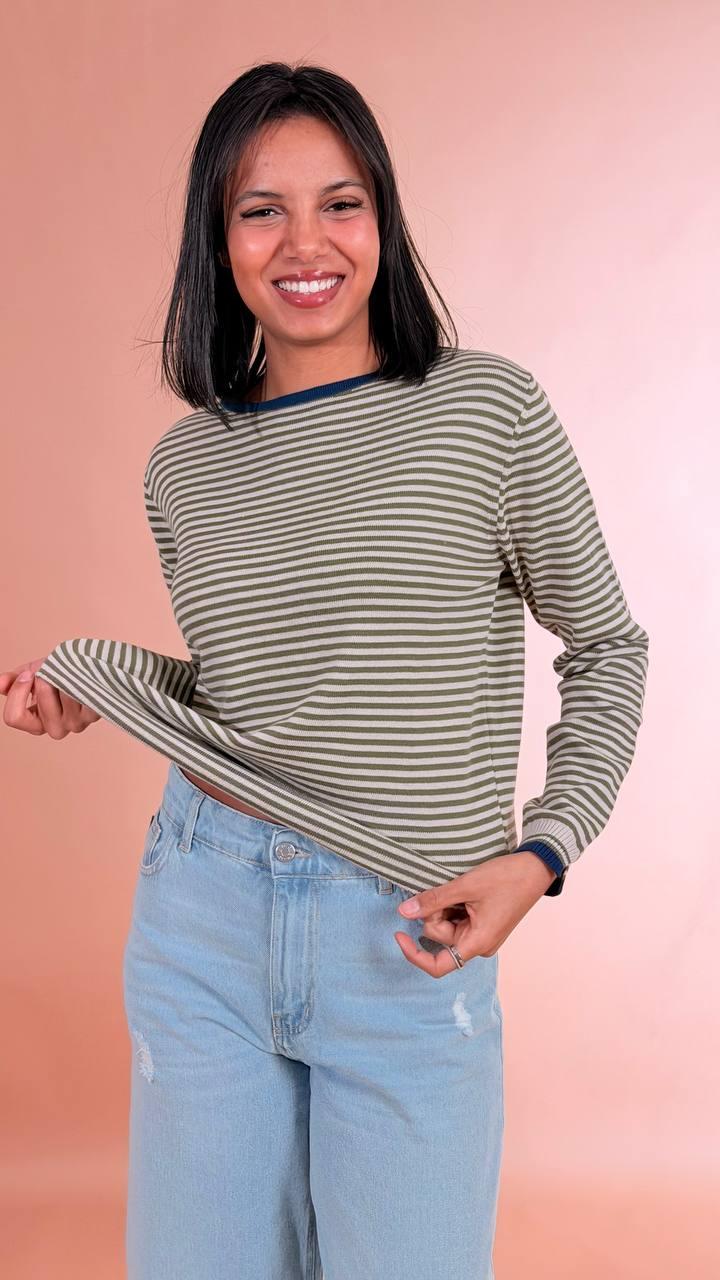LEVA Maglia rigata 85896 VERDE/BLU 