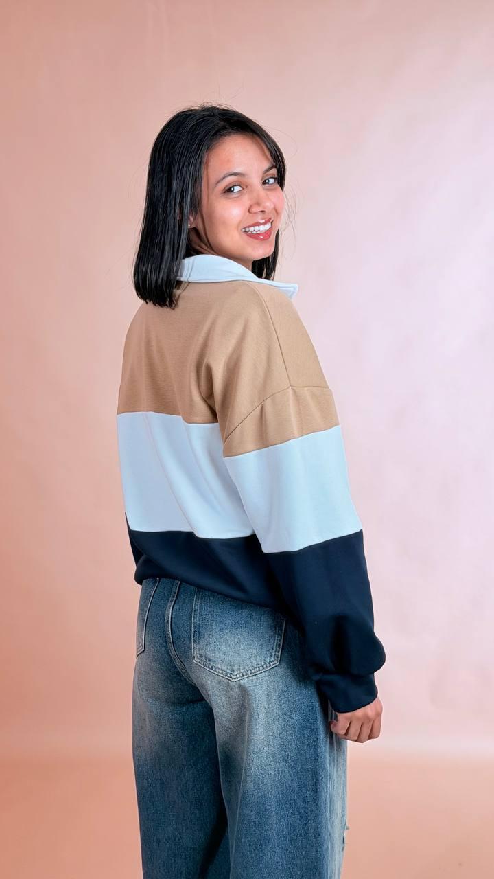 HAVE ONE Polo rigata FVS-Q034 BEIGE/BIANCO/BLU 