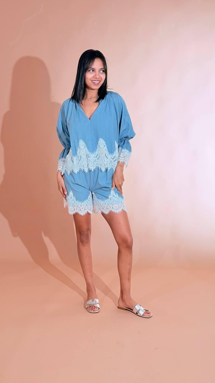 LEVA Set coordinato con pizzo DF589 DENIM 