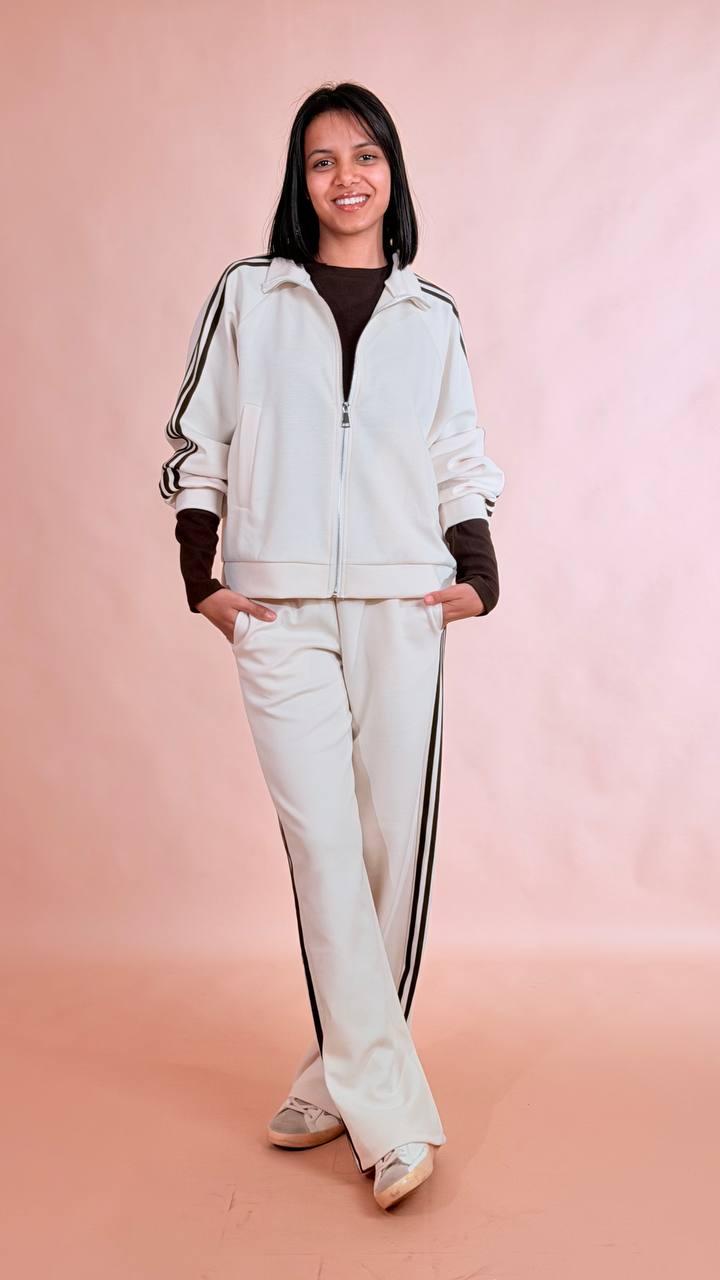 LEVA Tuta con felpa e pantalone con bande 27644 PANNA 