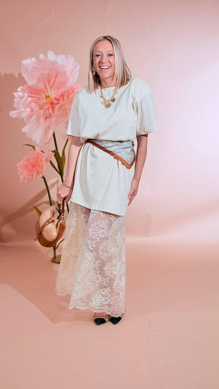 HAVE ONE Abito - t-shirt con pizzo AVS-Q082 CREMA 