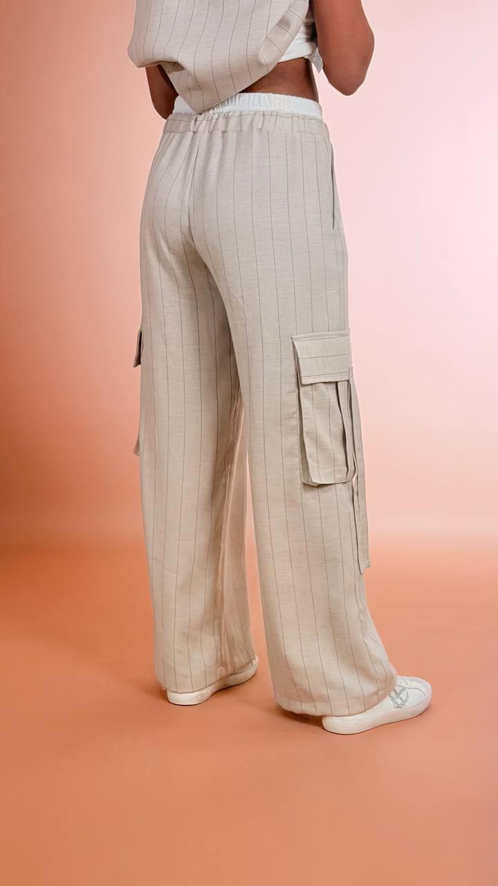 TENSIONE IN Panta cargo gessato S26P840 BEIGE 