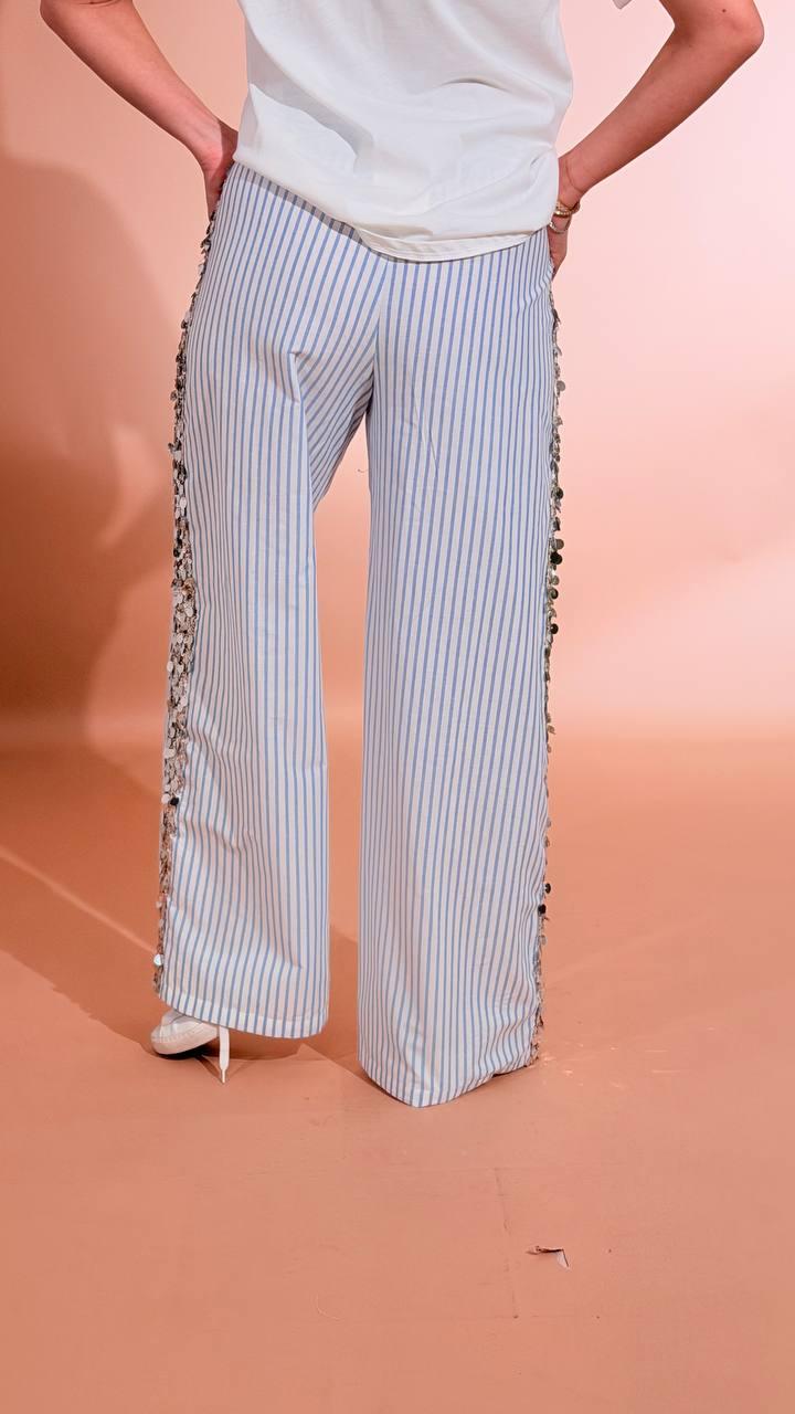 MOTEL Pantalone banda paillettes S26PD36 AZZURRO 