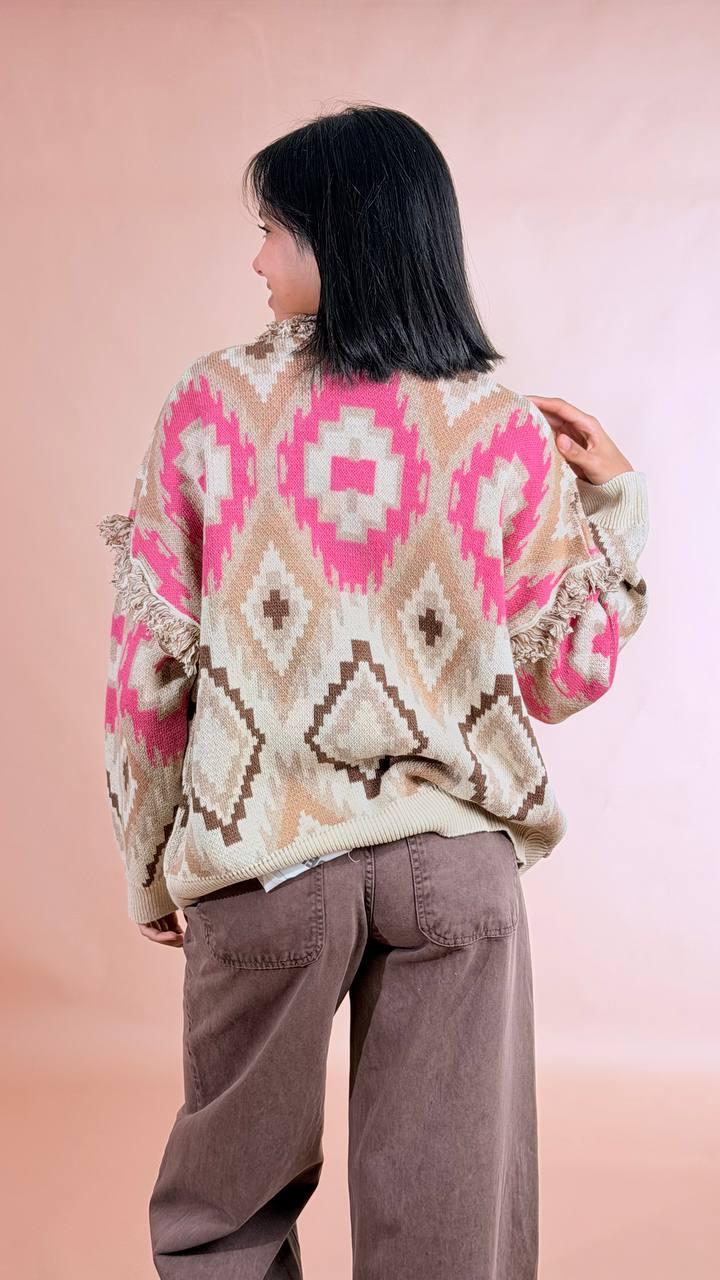 TENSIONE IN Cardigan rombi over 50%co 50%pc P6HMG28A414 FUCSIA 