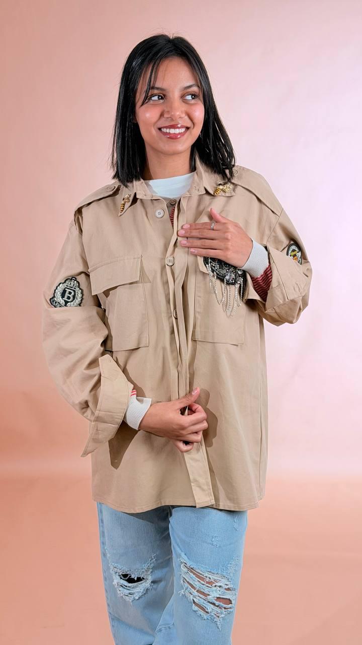 LEVA Camicia patch SH1095 BEIGE 