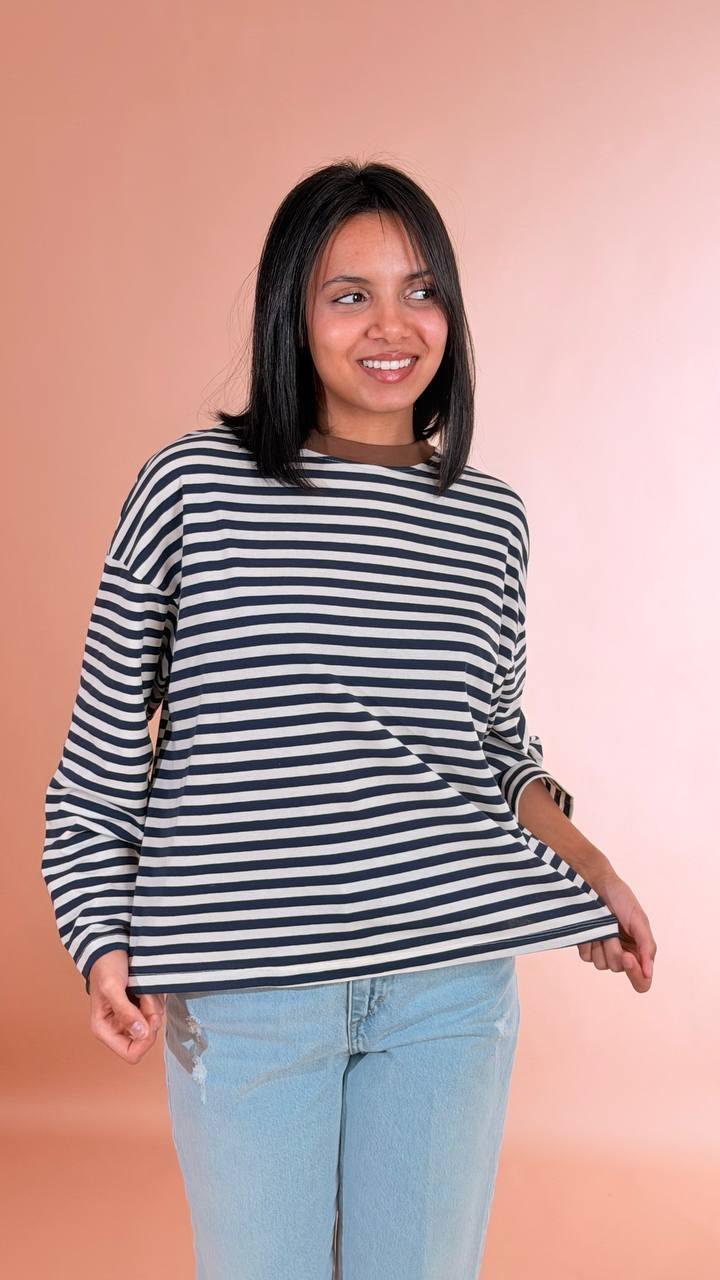 TENSIONE IN T-shirt righe 26M4116 BLU/MARRONE 