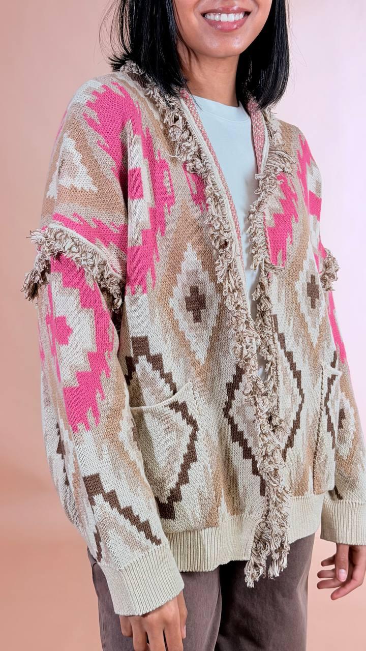 TENSIONE IN Cardigan rombi over 50%co 50%pc P6HMG28A414 FUCSIA 