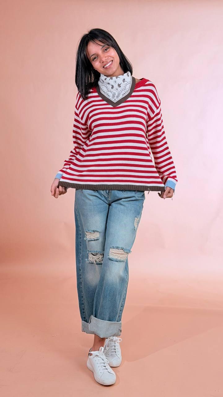 PHILIA LOFT Maglia rigata con bandana 50%co 50%pc F02E0511 ROSSO 