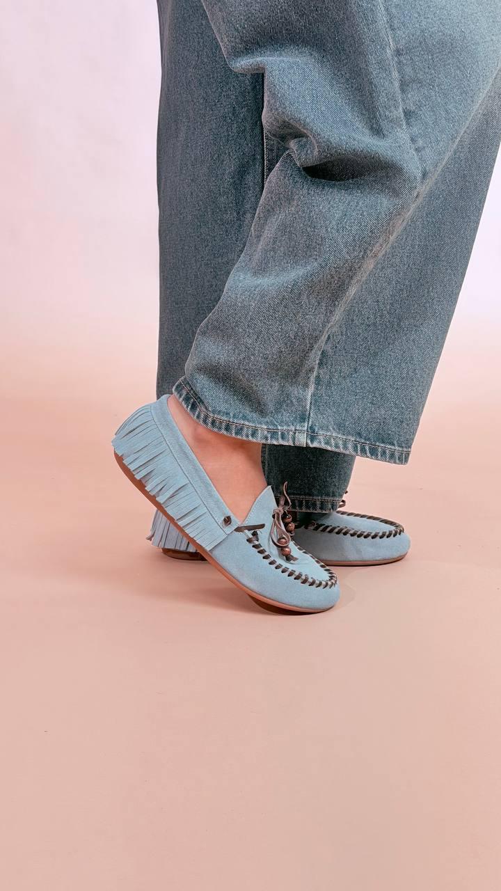 OVYE Mocassino scamosciato franfe MY62405 AZZURRO 