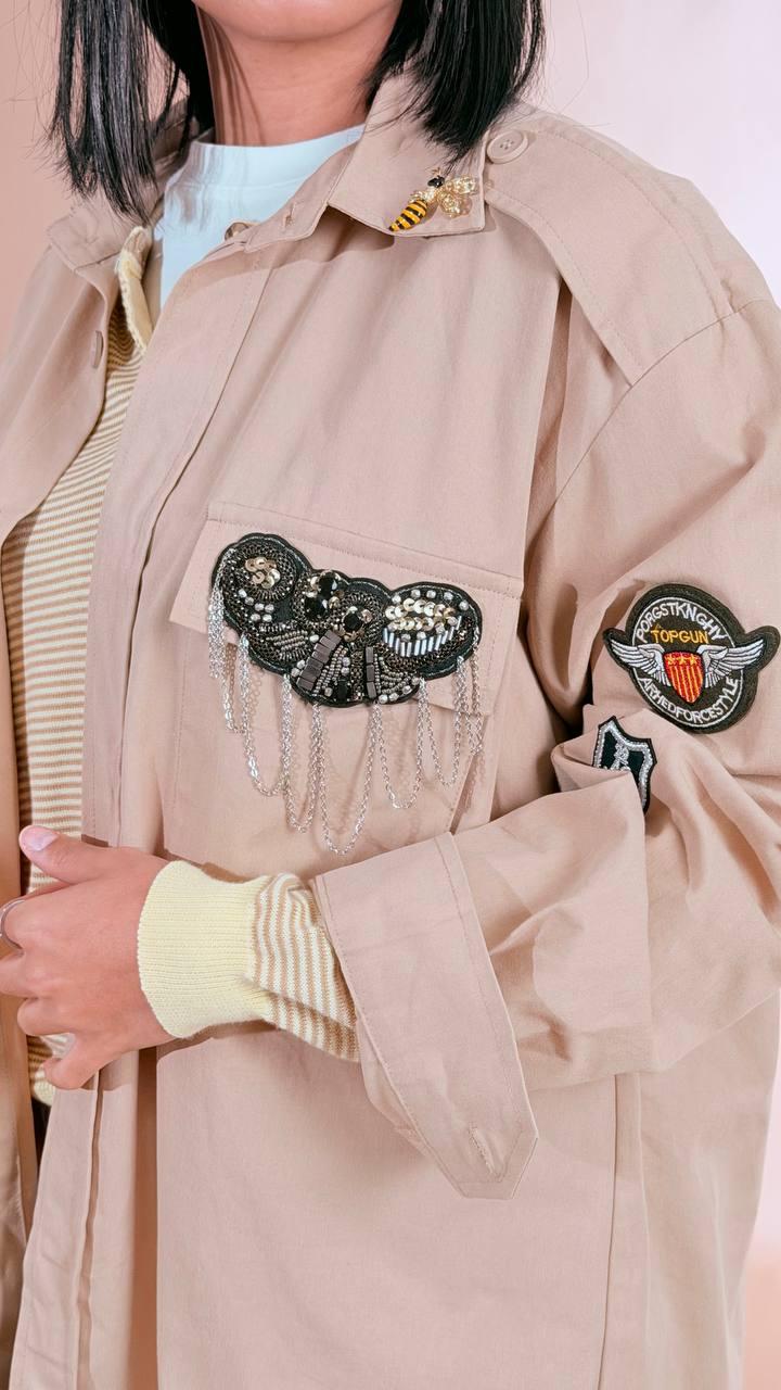 LEVA Camicia patch SH1095 BEIGE 