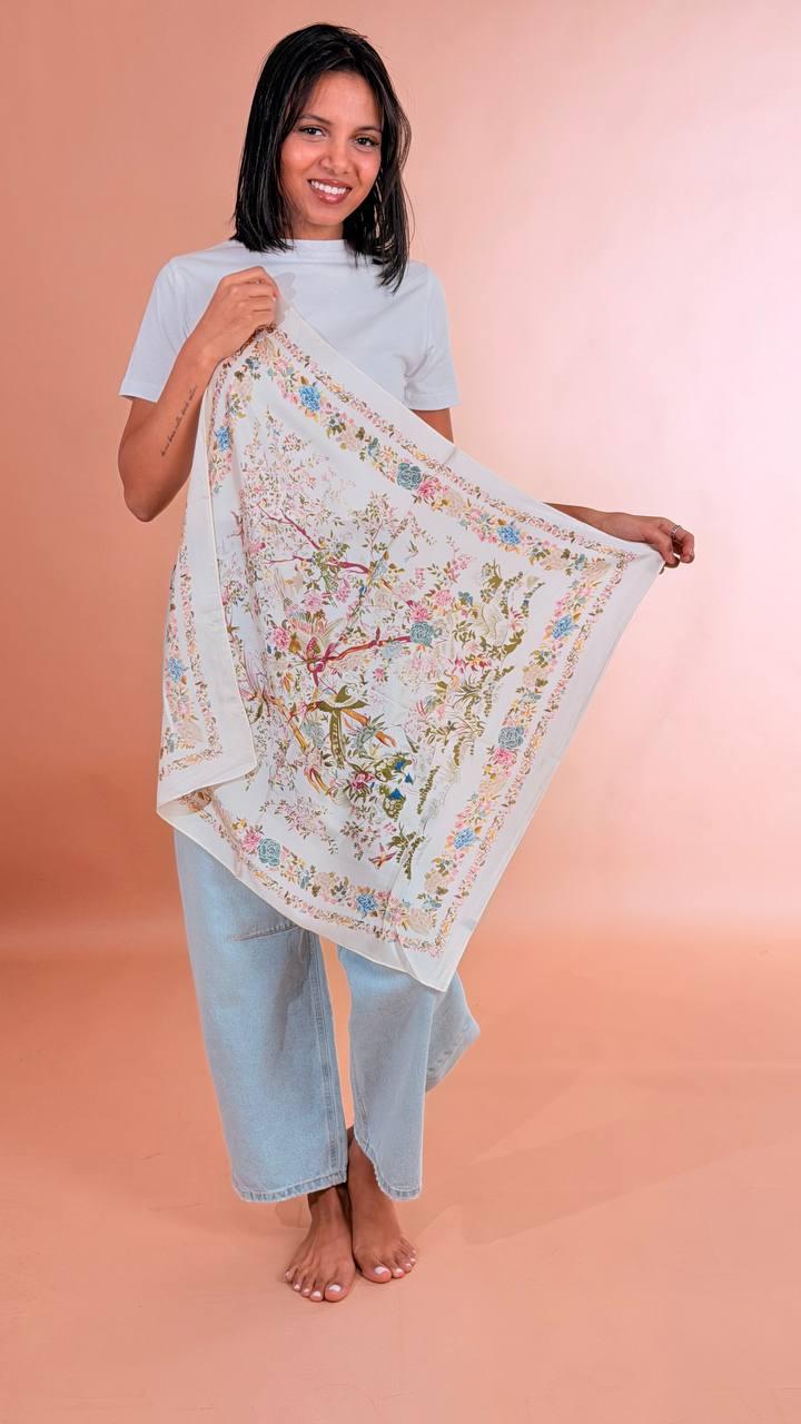 LEVA Foulard fiori SC004 AVORIO 