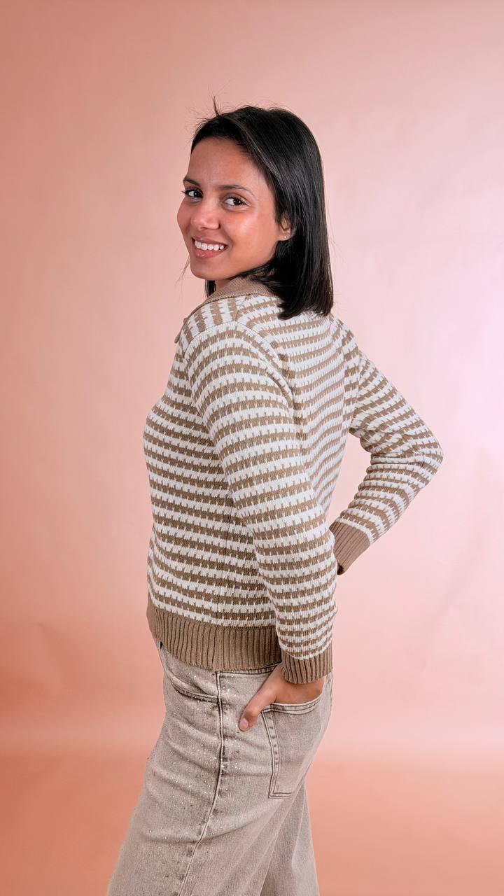 HAVE ONE Maglia polo rigata MNC-Q087 CAMMELLO/PANNA 