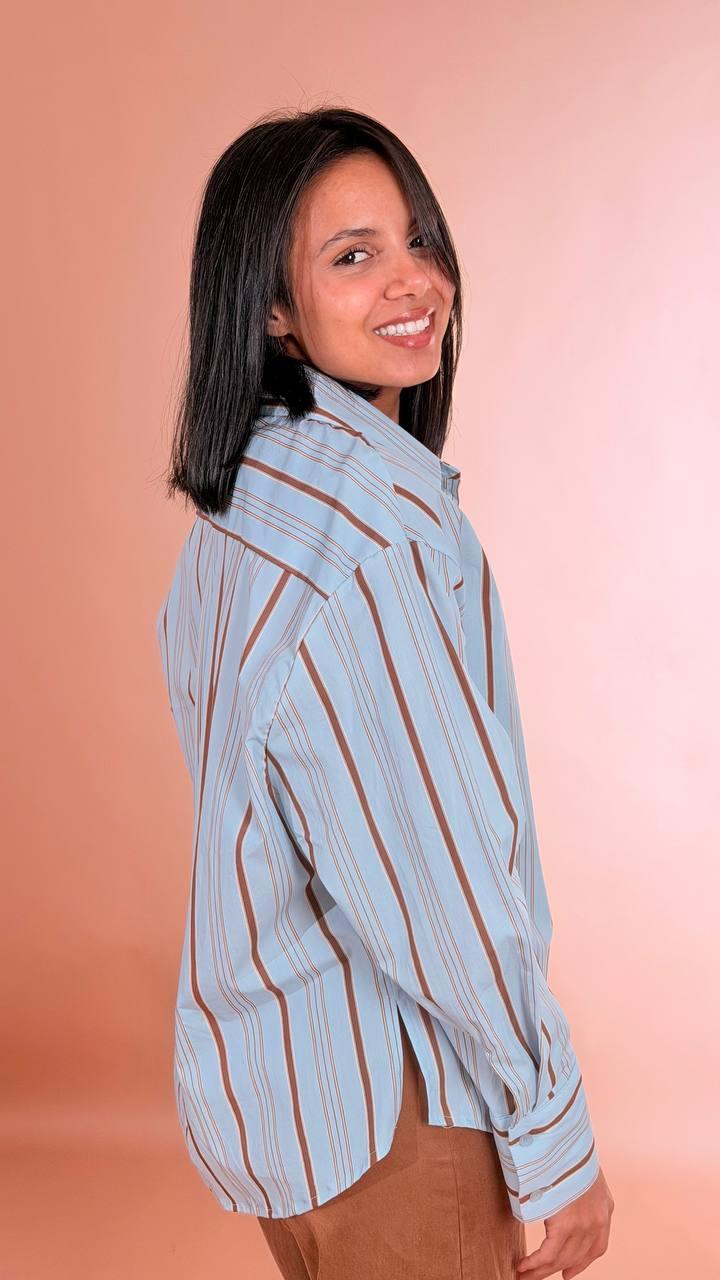 HAVE ONE Camicia rigata CFW-Q178 AZZURRO 