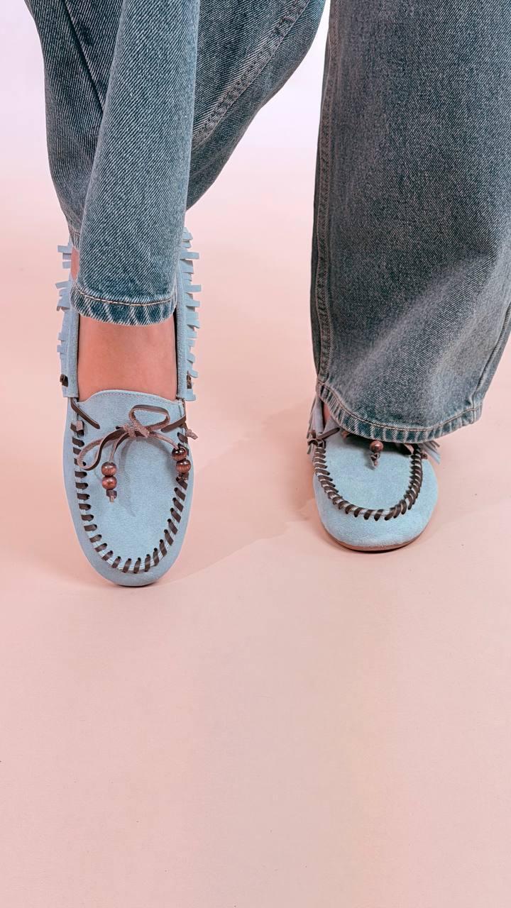 OVYE Mocassino scamosciato franfe MY62405 AZZURRO 