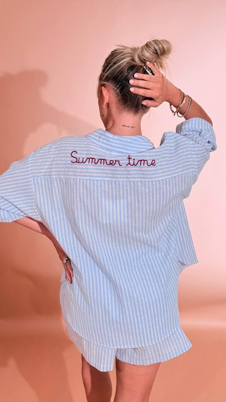 TENSIONE IN Camicia rigata summer time S26CI01 CELESTE 