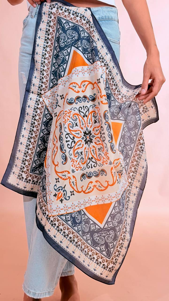 LEVA Foulard fantasia SC004 ARANCIO-BLU 