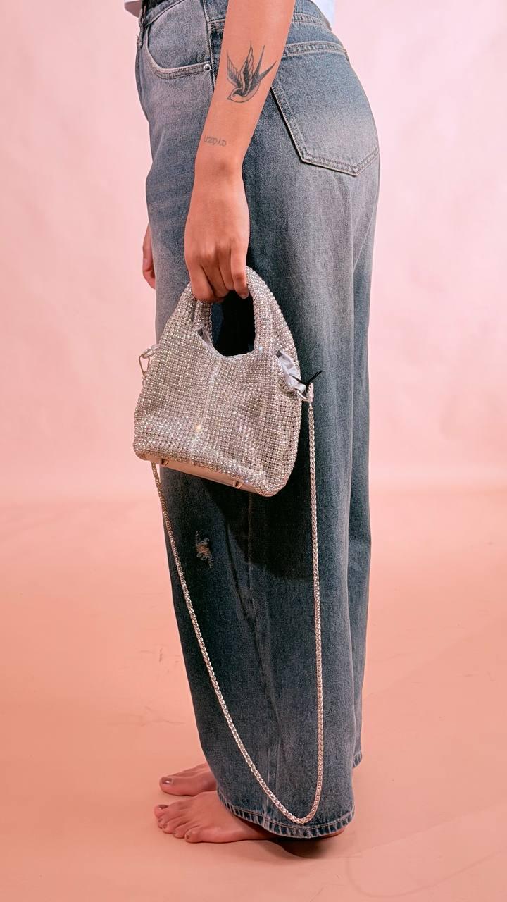 LEVA Borsa secchiello glitter XSL-2002 ARGENTO 