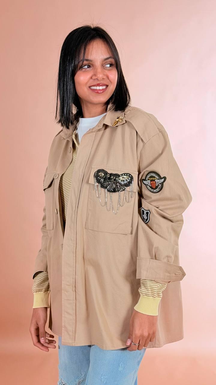LEVA Camicia patch SH1095 BEIGE 