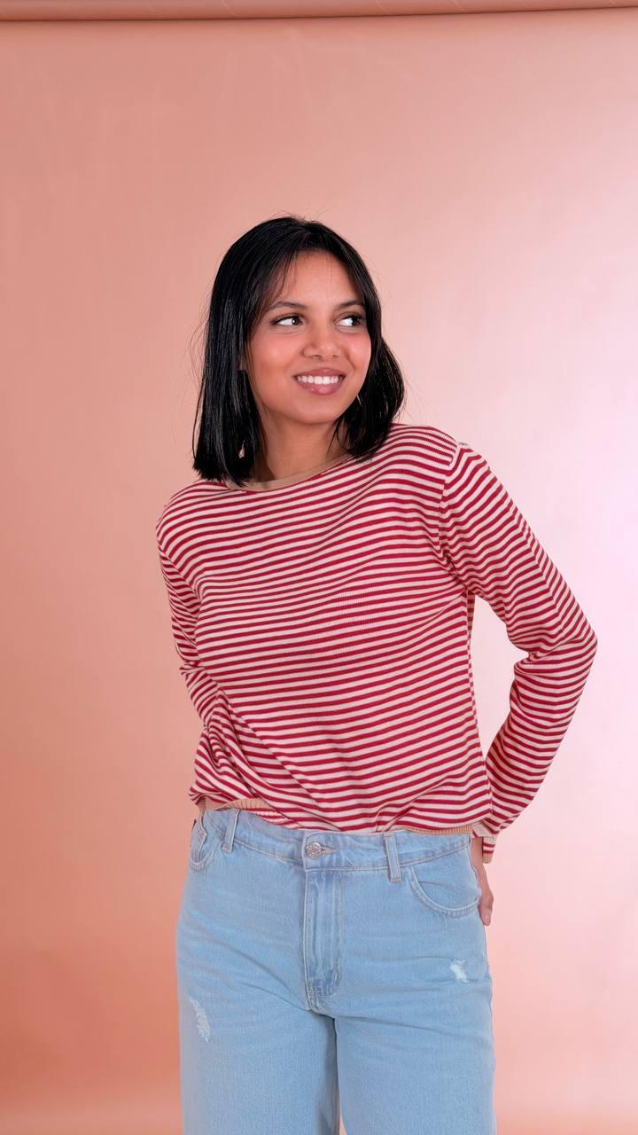 LEVA Maglia rigata 85896 ROSSO/BEIGE 