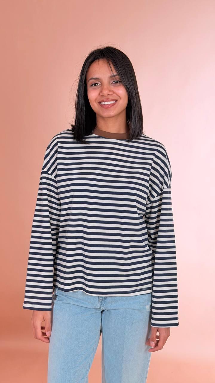 TENSIONE IN T-shirt righe 26M4116 BLU/MARRONE 
