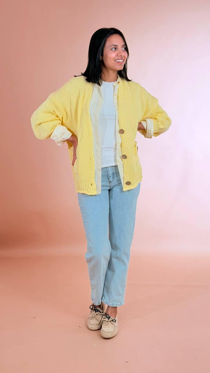 HAVE ONE Cardigan bottoni tasche JIT-Q007 GIALLO 