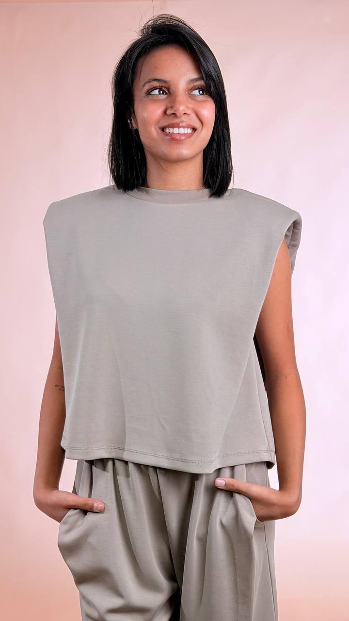 ELLEH Top spalla imbottita SS260183 FANGO 