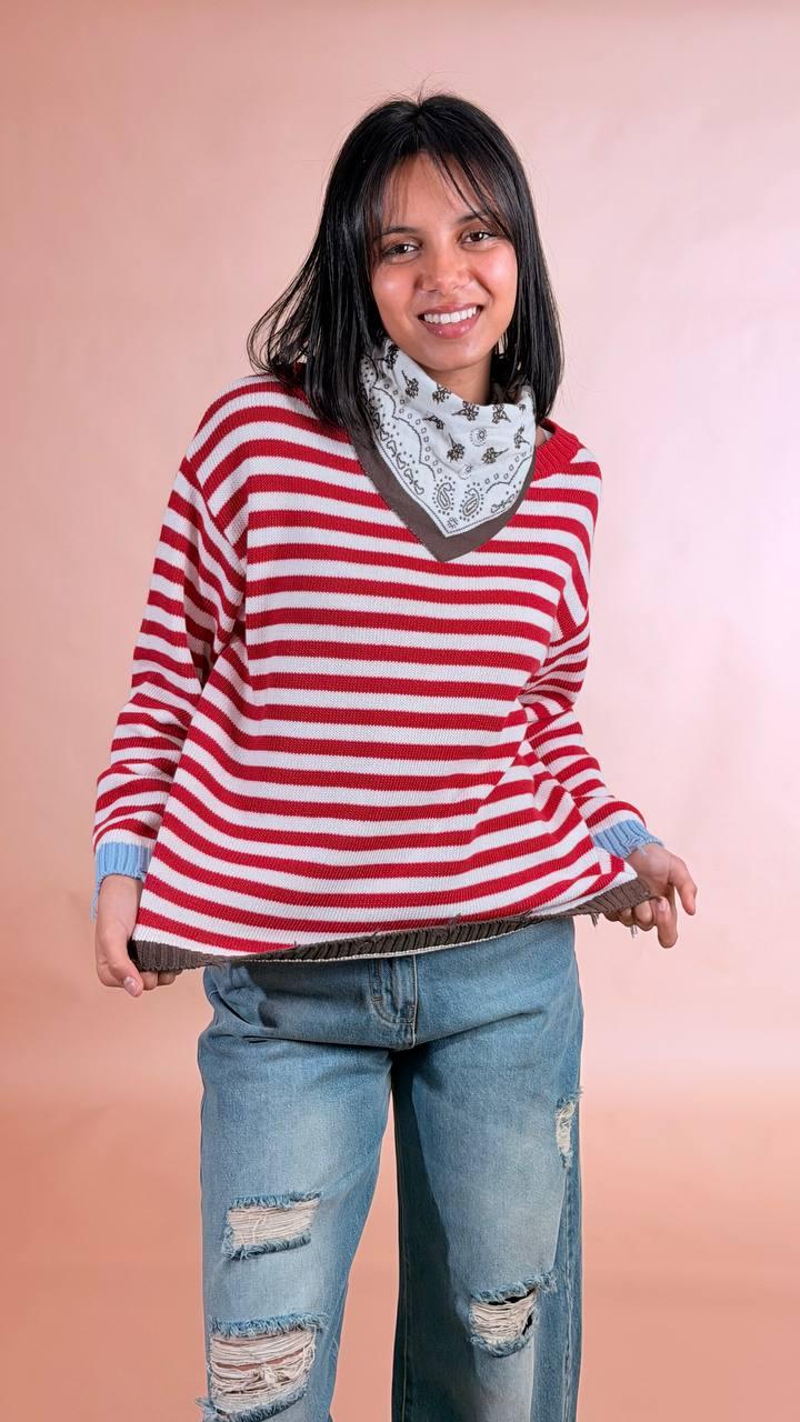 PHILIA LOFT Maglia rigata con bandana 50%co 50%pc F02E0511 ROSSO 