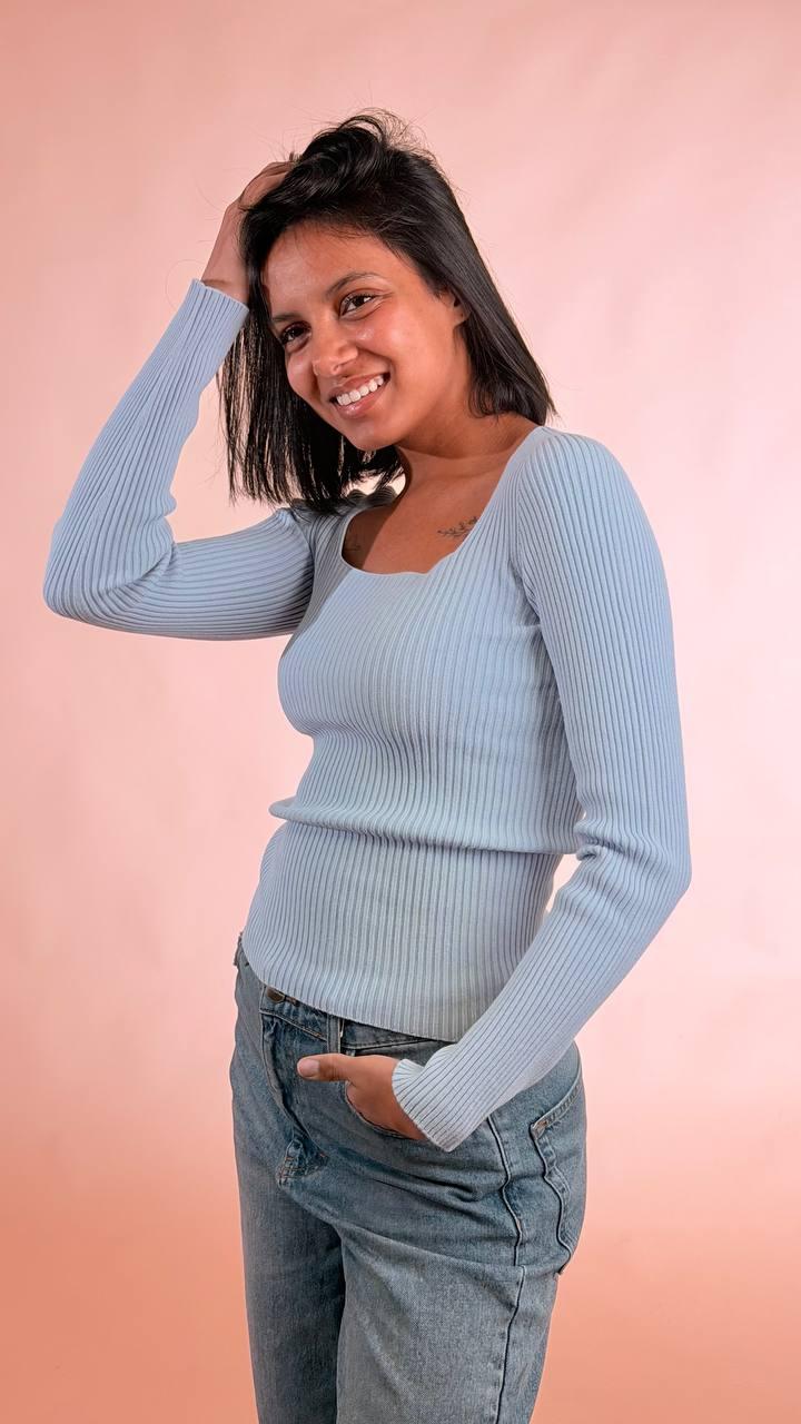 KONTATTO Maglia scollo quadrato 63%vi 37%pa 3M0830C AZZURRO 