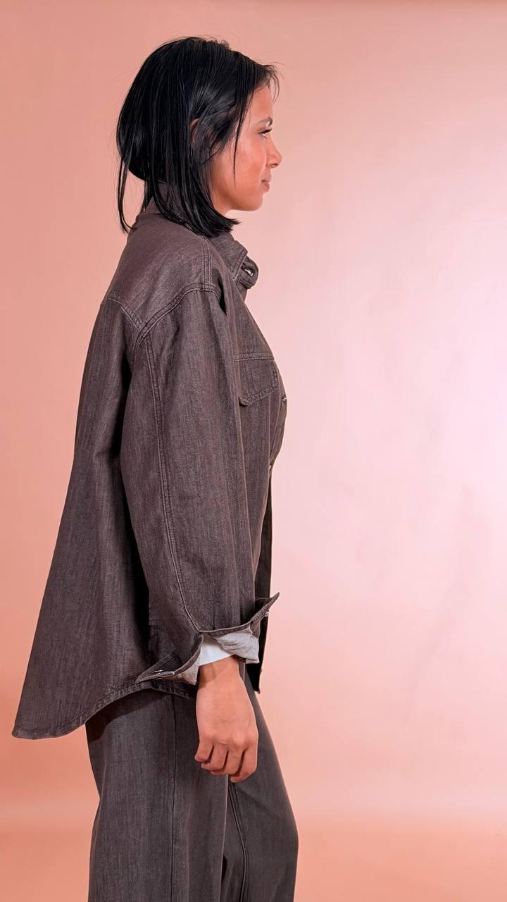 LEVA Camicia denim marrone 91co 9pl FX5201/A MARRONE 