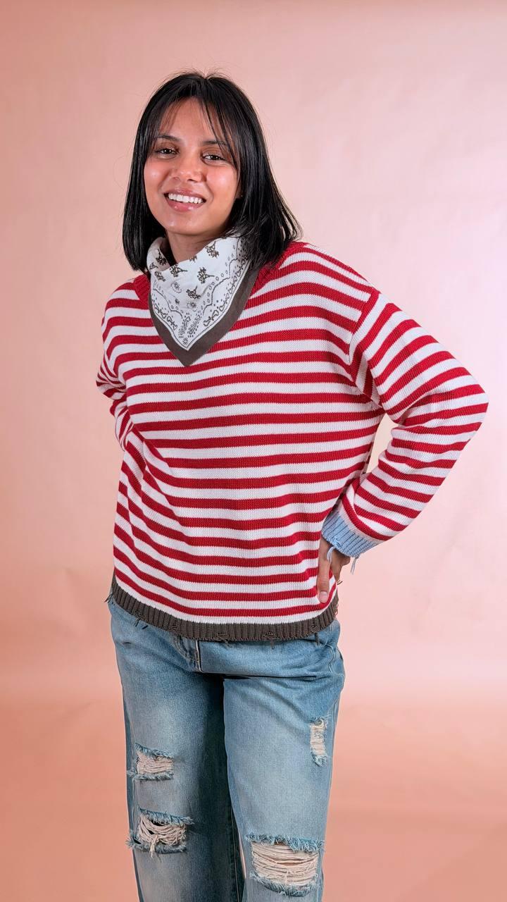 PHILIA LOFT Maglia rigata con bandana 50%co 50%pc F02E0511 ROSSO 