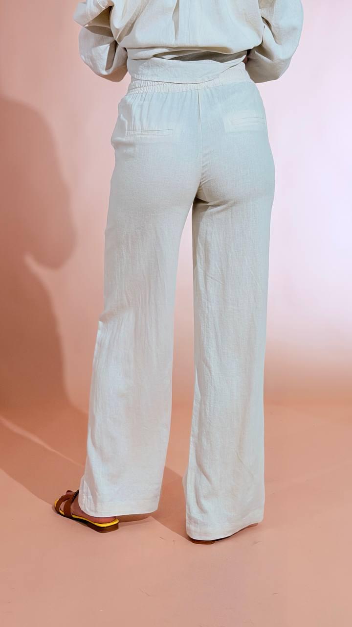 SOYA CONCEPT Set coordinato effetto lino camicia e pantalone 40791 CREMA 