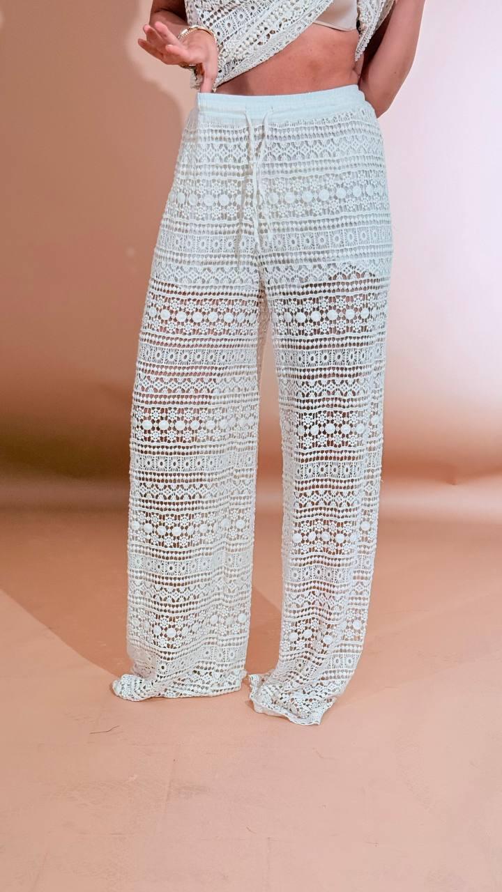 LEVA Pantalone effetto crochet 56373 CREMA 