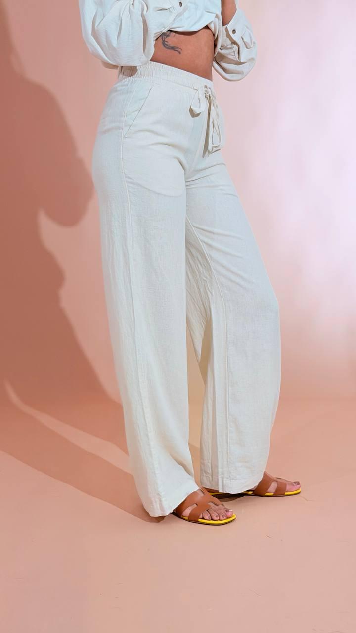 SOYA CONCEPT Set coordinato effetto lino camicia e pantalone 40791 CREMA 