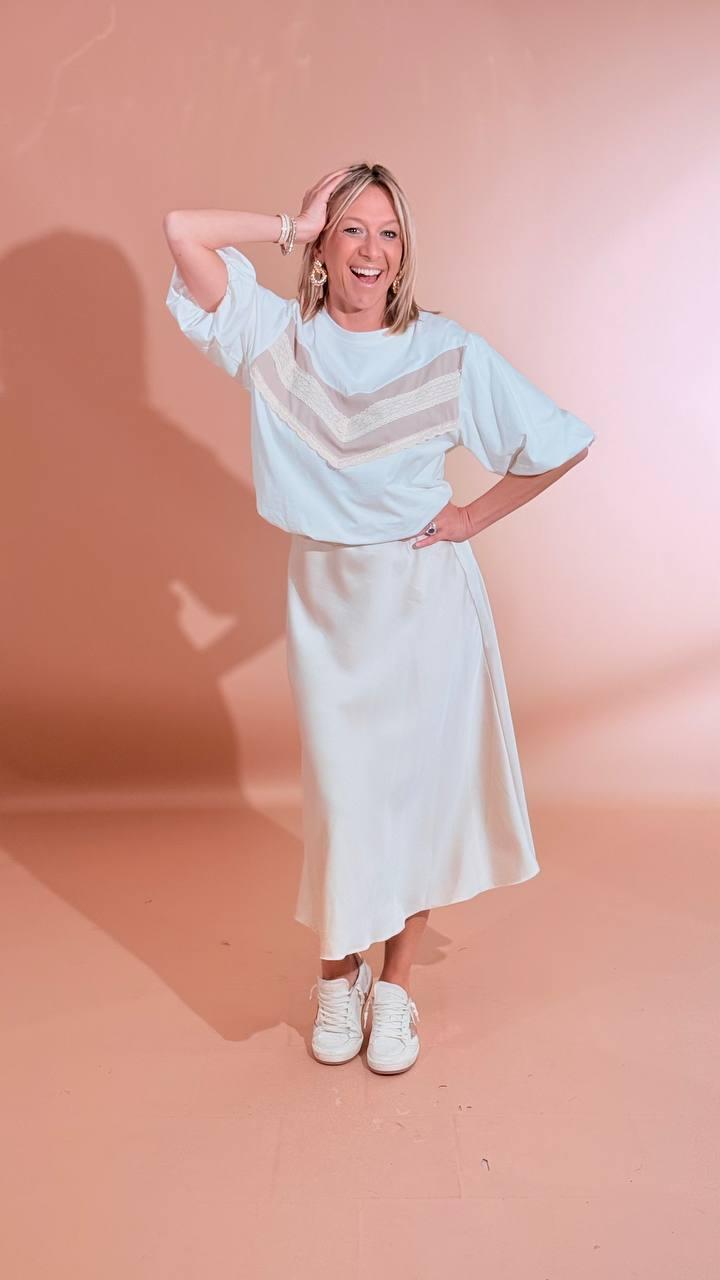 LEVA T-shirt palloncino banda centrale DF609-5 BIANCO 