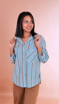 HAVE ONE Camicia rigata CFW-Q178 AZZURRO 