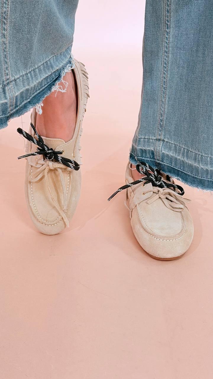 OVYE Mocassino barca con frange SM92SUAD BEIGE 