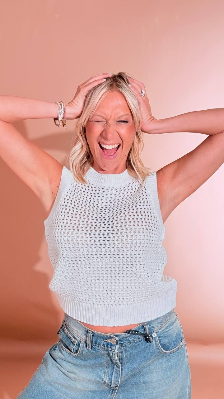 LEVA Top gilet effetto rete AL1125 BIANCO 