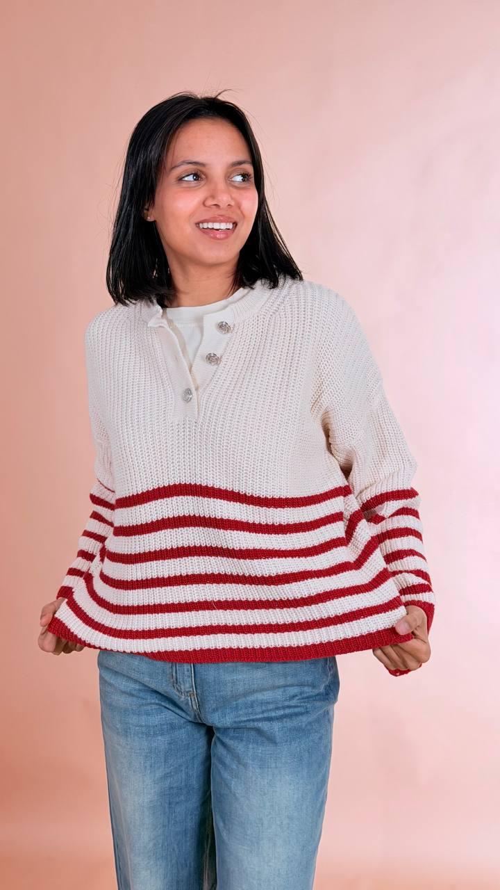HAVE ONE Maglia scatola serafino MNC-Q086 ROSSO/PANNA 