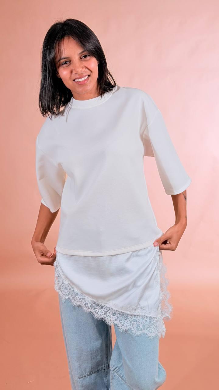 LEVA T-shirt pizzo trasversale 20060 BIANCA 