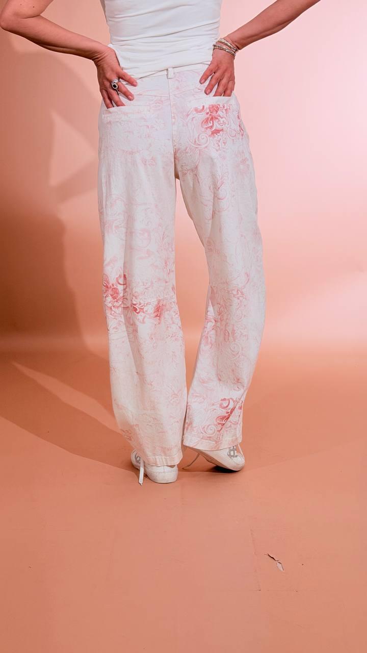 MOTEL Pantalone stampa floreale S26P990 AVORIO/ROSA 