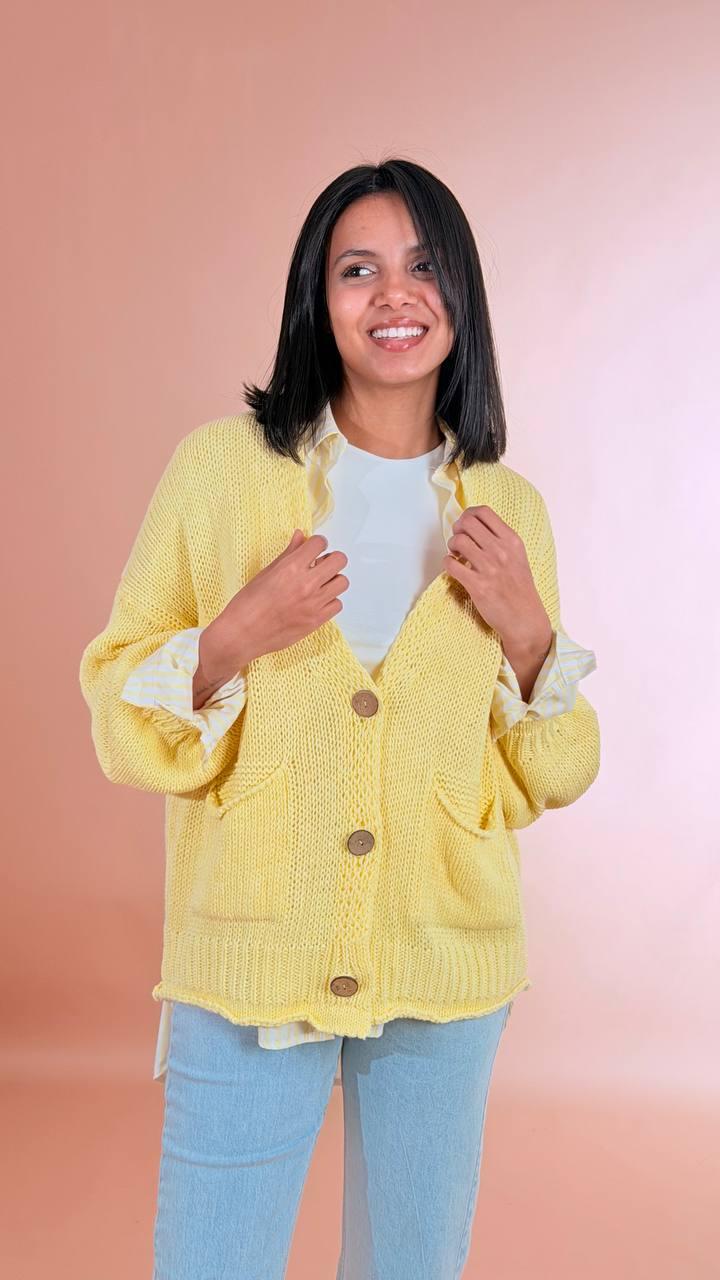 HAVE ONE Cardigan bottoni tasche JIT-Q007 GIALLO 