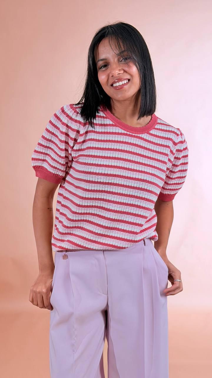SOYA CONCEPT Maglia rigata trama uncinetto 33788 ROSA 