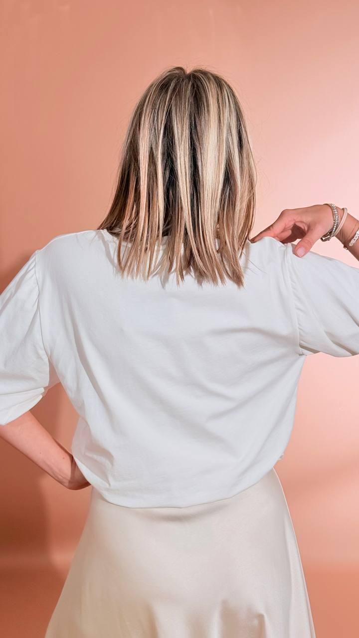 LEVA T-shirt palloncino banda centrale DF609-5 BIANCO 