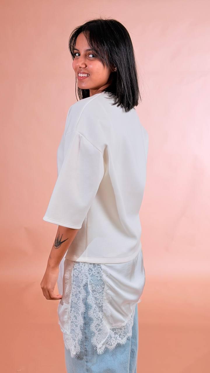 LEVA T-shirt pizzo trasversale 20060 BIANCA 