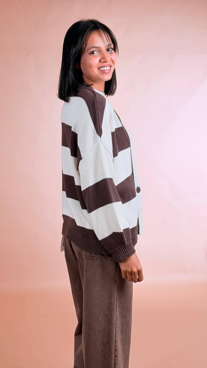 HAVE ONE Cardigan rigato MFP-Q084 MORO 