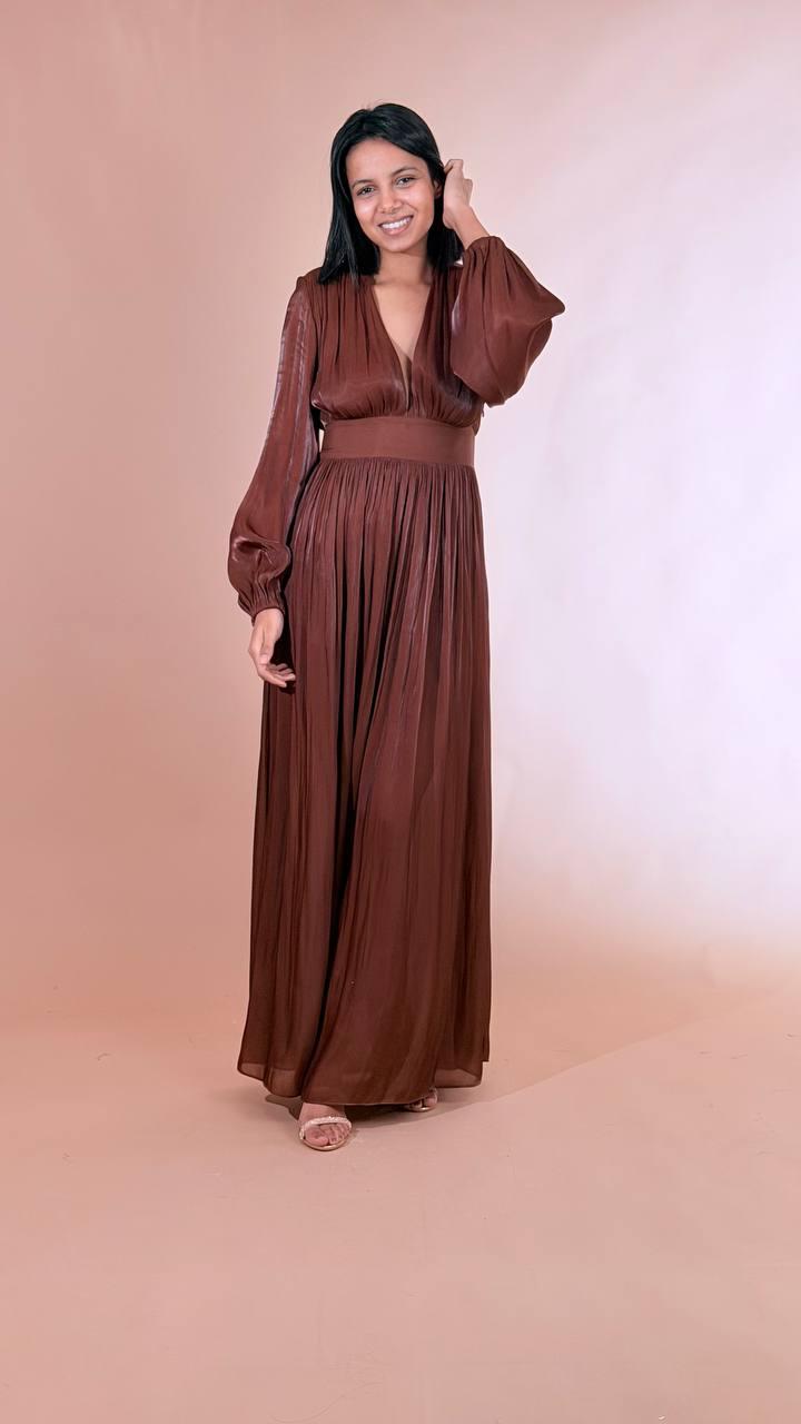 SILENCE Abito lungo imperiale AB4247 BROWN 